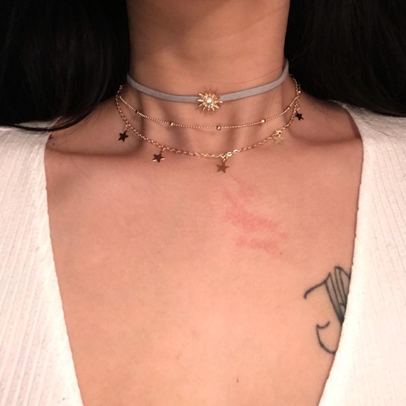 Cute layered choker necklace 2 pcs set stars gold - Picture 7 of 7